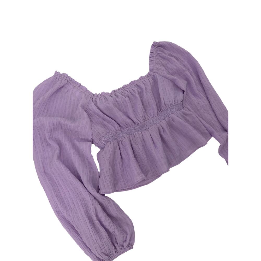 Lush Peplum Blouse Modern Women Medium Lilac Purple Textured Crop Top 22